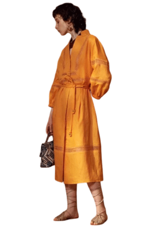 Marilyn's Linen Mandarin Collar Long Sleeve Long Dress Pockets